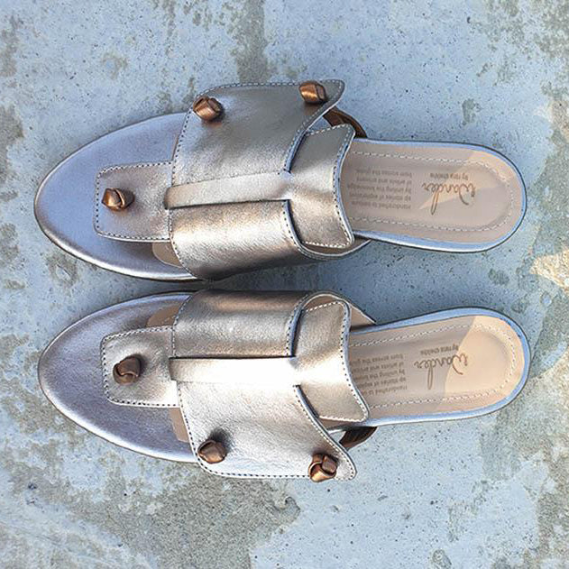Roko metallic slide genuine leather sandal