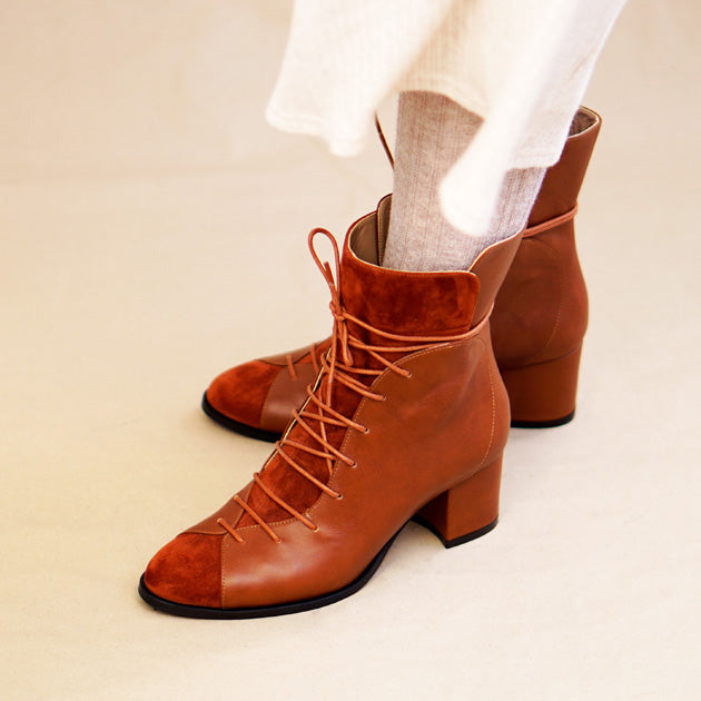 Camel Leather Comfortable Block Heel Boot