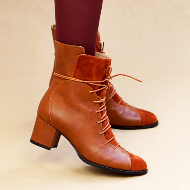 Camel Leather Comfortable Block Heel Boot