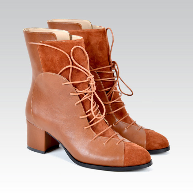 Camel Leather Comfortable Block Heel Boot
