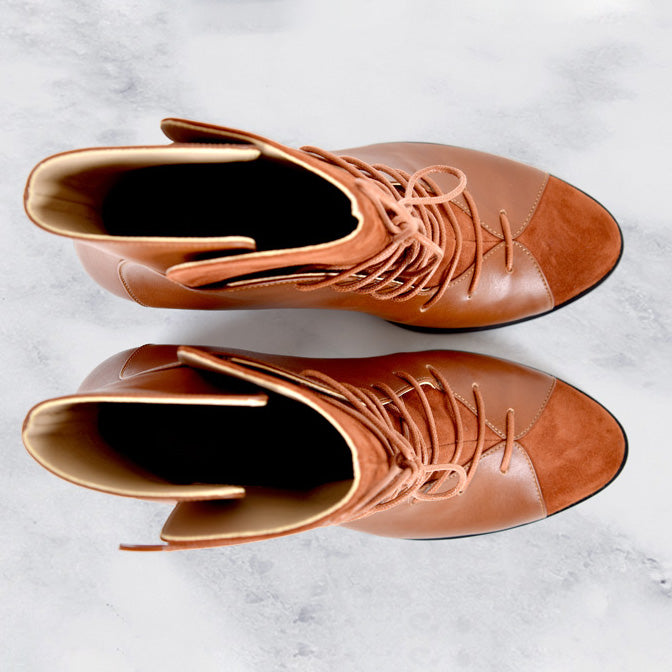 Camel Leather Comfortable Block Heel Boot
