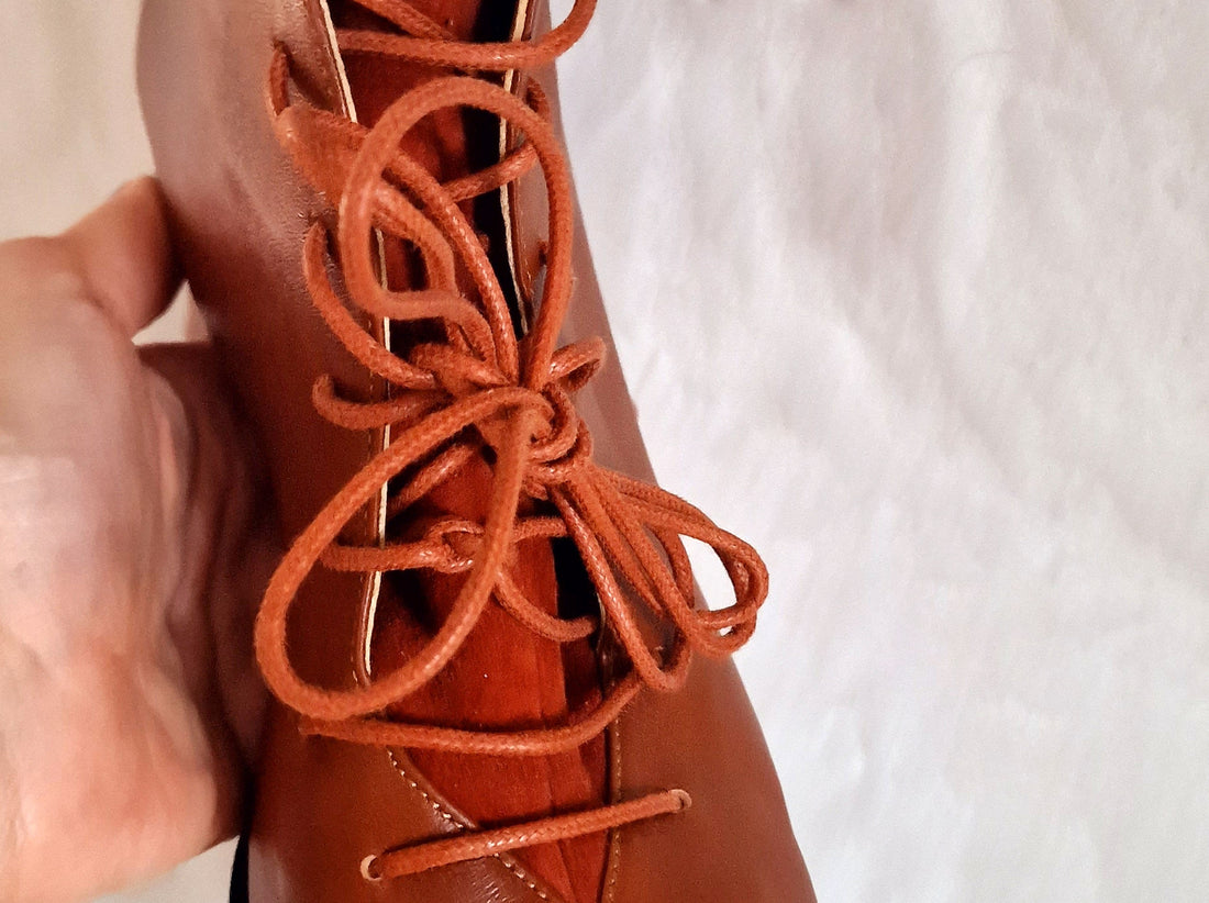 Corset shoe-lacing leather shoes Teir Block Heel Boot | Caramel Suede & Calfskin Leather