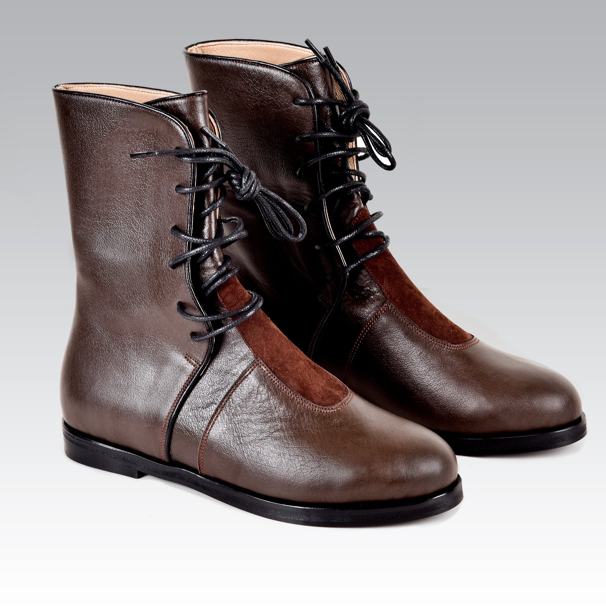 Handmade brown genuine leather calf boot 