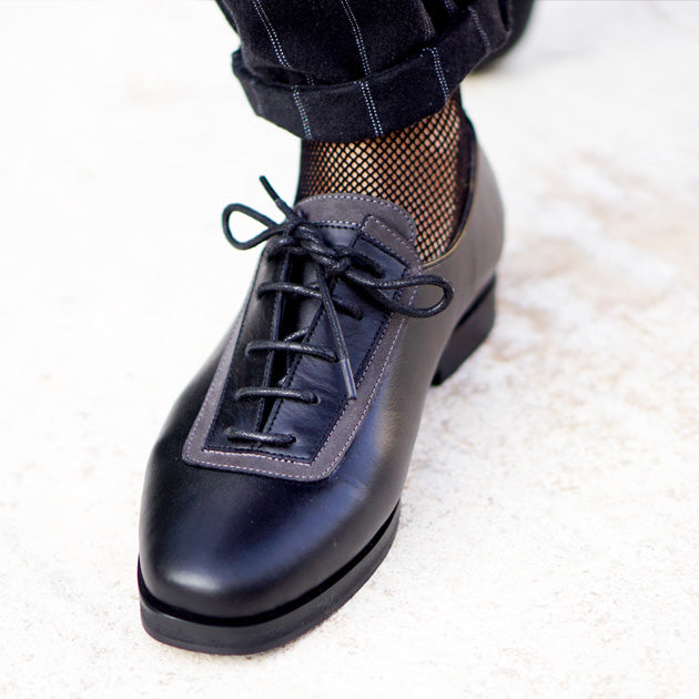 Black genuine leather handmade shoes