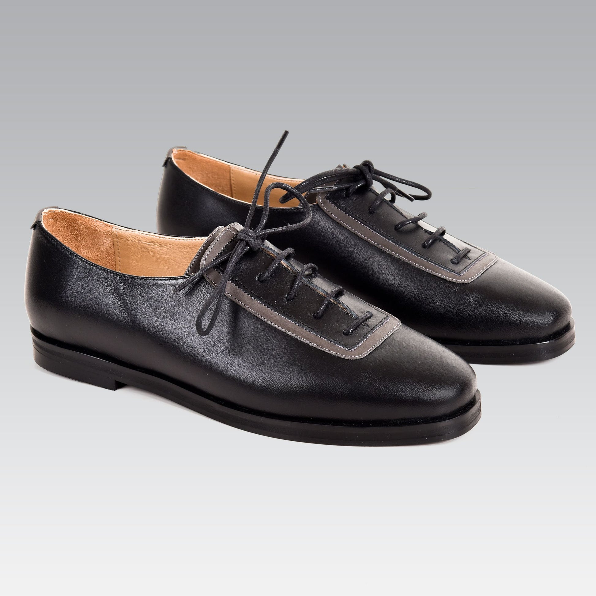 Black genuine leather handmade shoes