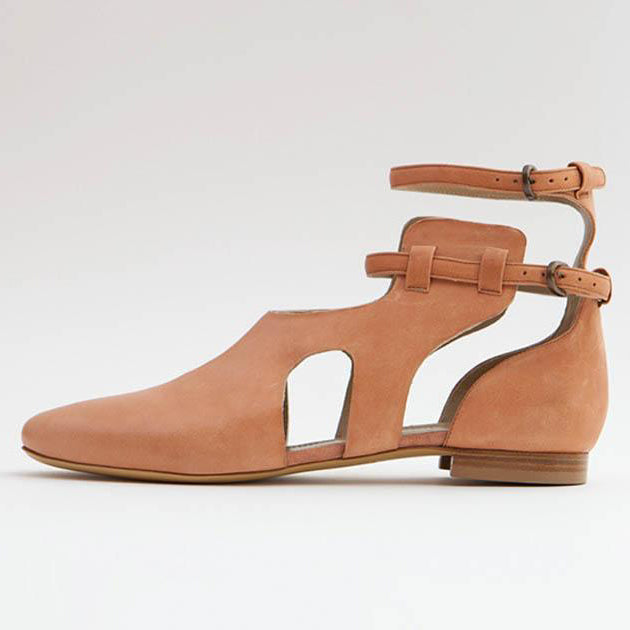 Nude Genuine Calfskin Leather Woman Ankle Boot