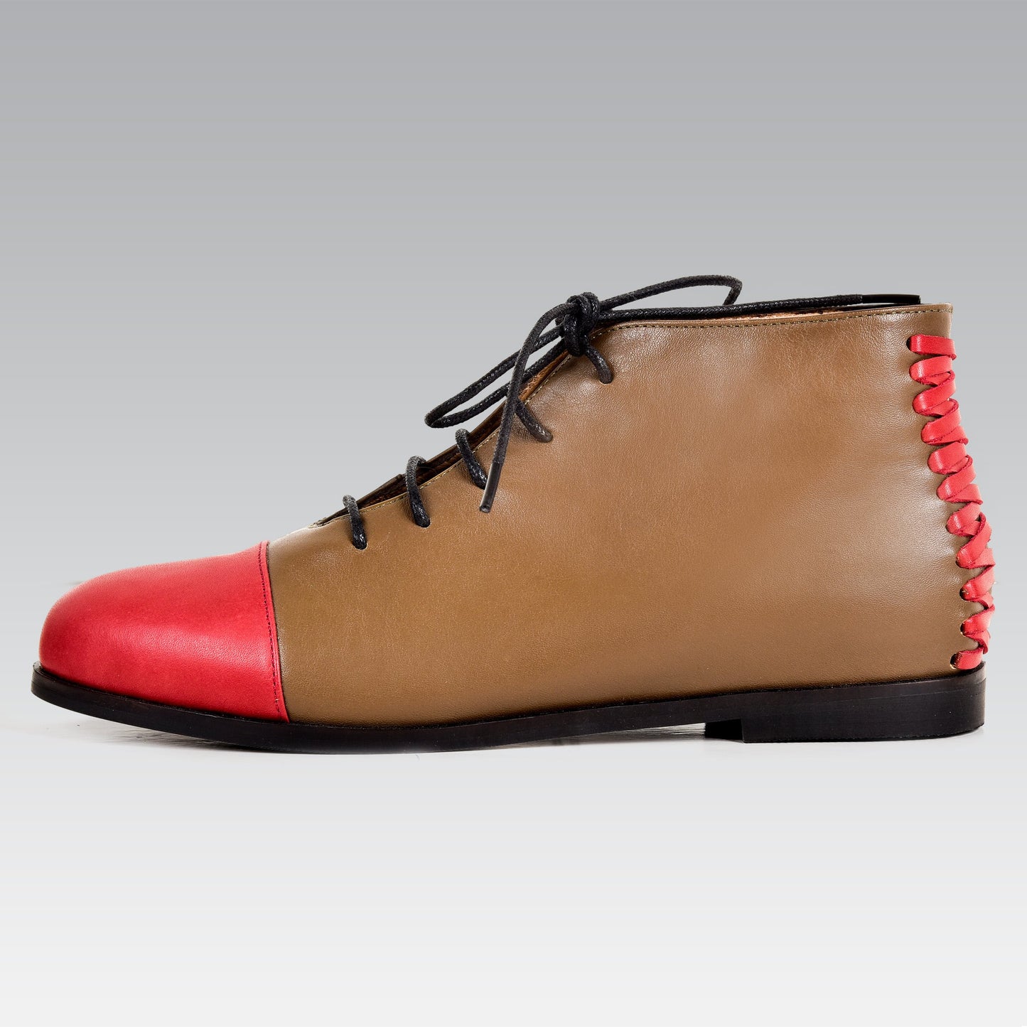 Dar Ankle Boot | Greige & Burgundy Calfskin Leather