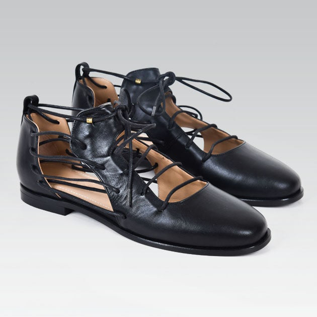 Black Genuine Calfskin Leather Woman Shoe