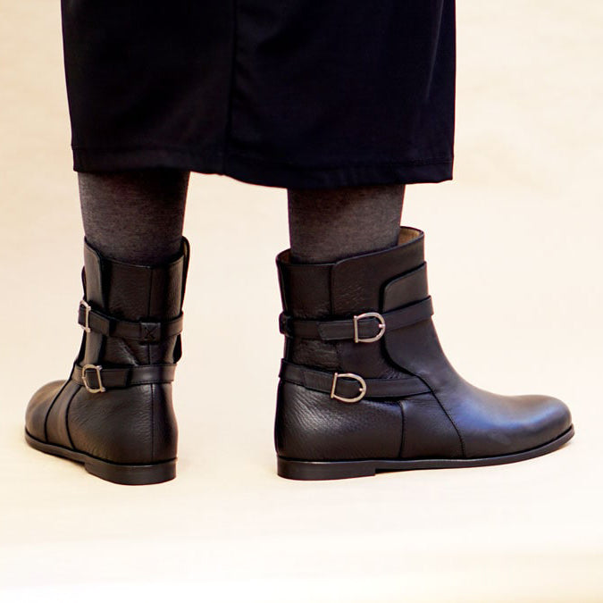 black genuine calfskin leather boot