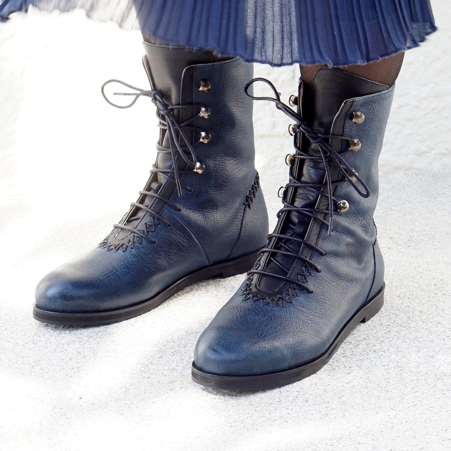 Rehan Calf Boot | Navy Blue & Black Calfskin Leather