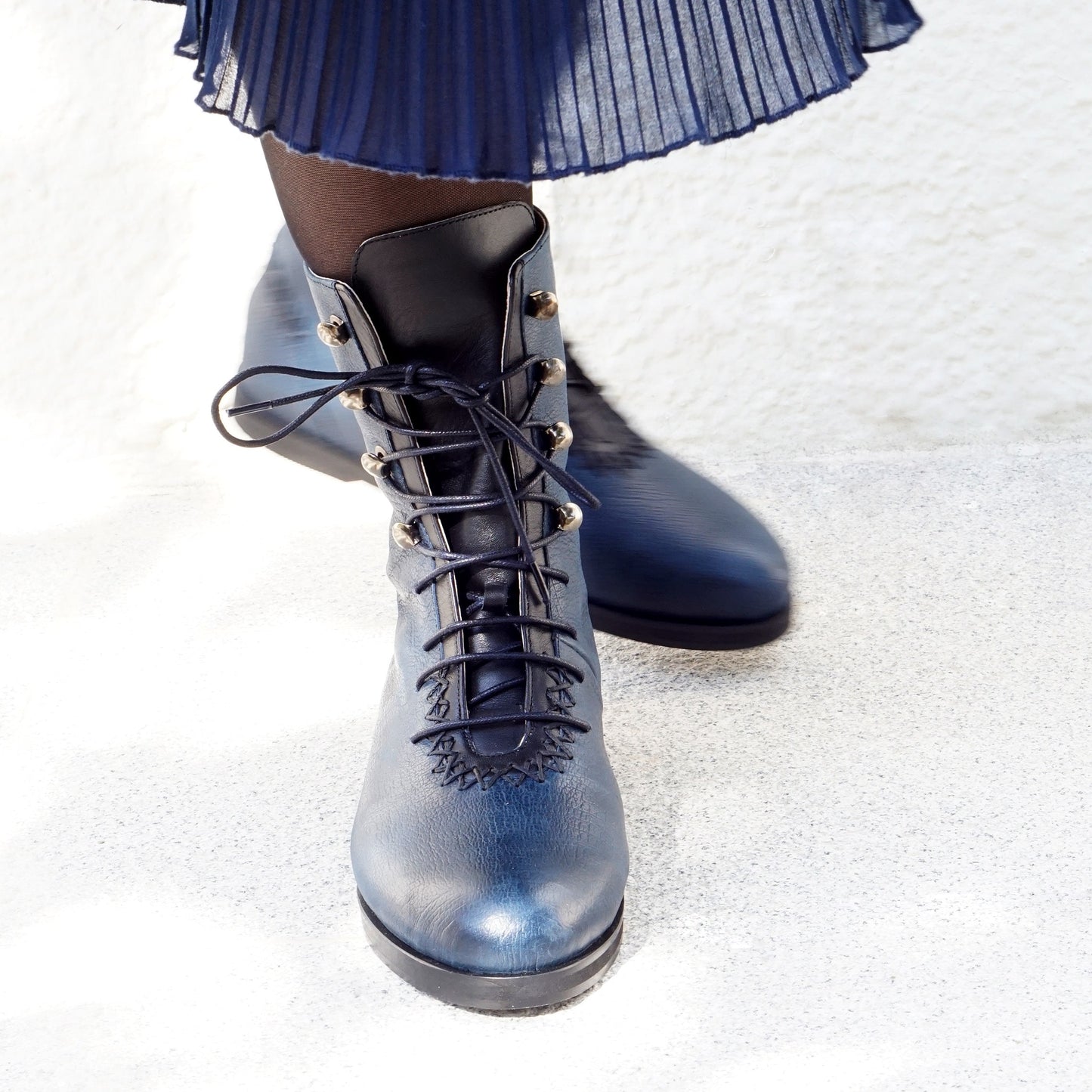 Rehan Calf Boot | Navy Blue & Black Calfskin Leather