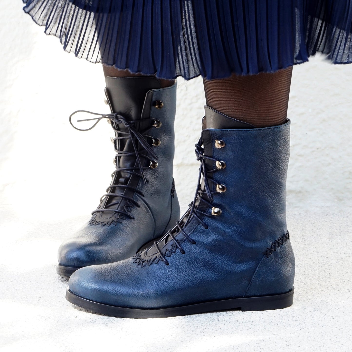 Rehan Calf Boot | Navy Blue & Black Calfskin Leather