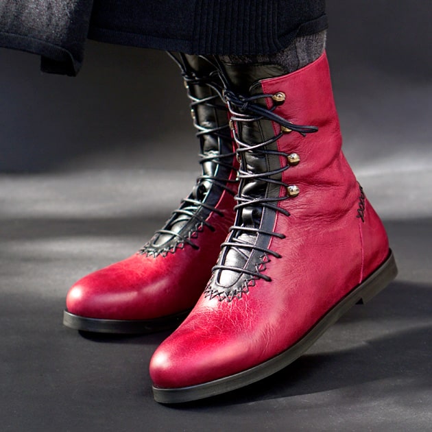 Rehan Calf Boot | Ruby & Black Calfskin Leather - Rana Cheikha