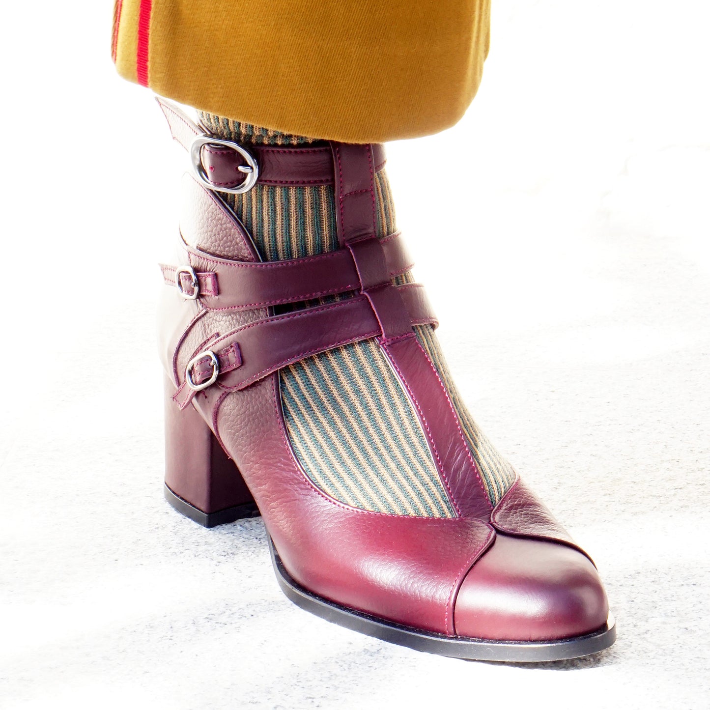 Zein Sandal | Oxblood Calfskin & Grain Leather