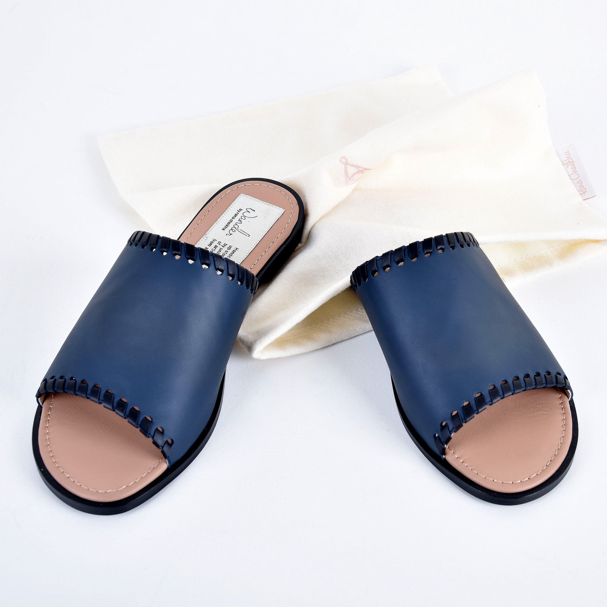 Navy leather slipper