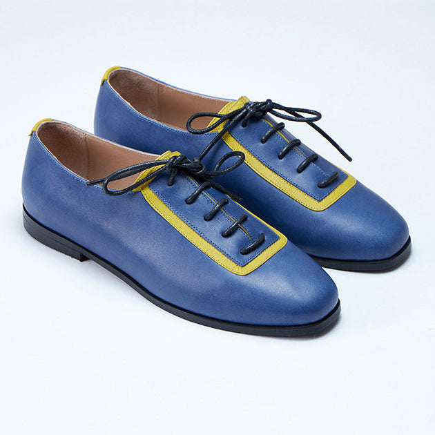 blue genuine calfskin leather oxford shoe