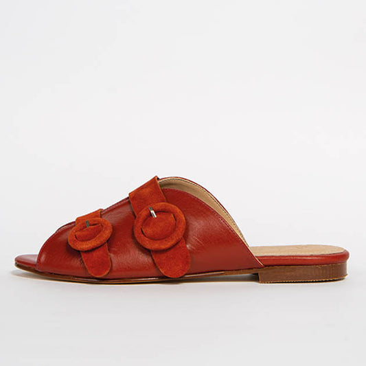 red genuine calfskin leather sandal