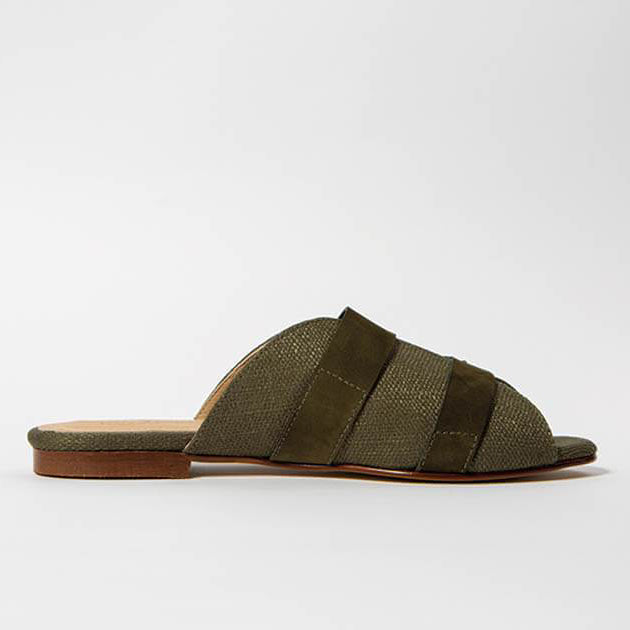 Genuine Khaki Leather Handmade Comfortable Slide