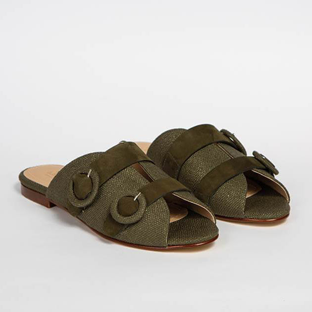 Genuine Khaki Leather Handmade Slide