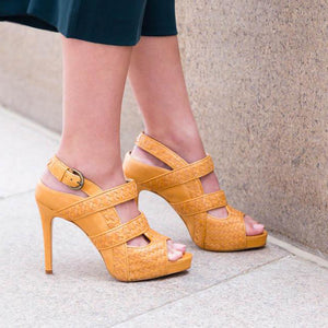 Genuine Calfskin Leather Woman Comfortable High Heel Sandal