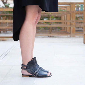Black Genuine Calfskin Leather Woman Sandal