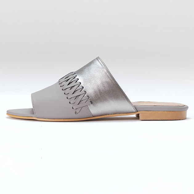 Silver Grey Comfortable Leather Slippers