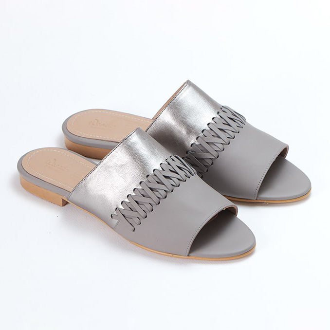 Silver Grey Comfortable Leather Slippers