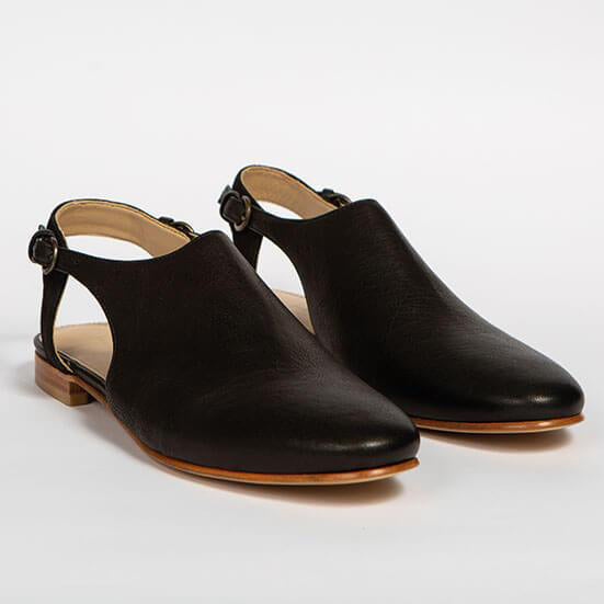 Genuine Black Leather Handmade Woman's Shoe