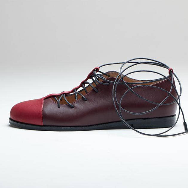 burgundy bordeaux red genuine calfskin leather t-strap lace-up laces toe cap shoe