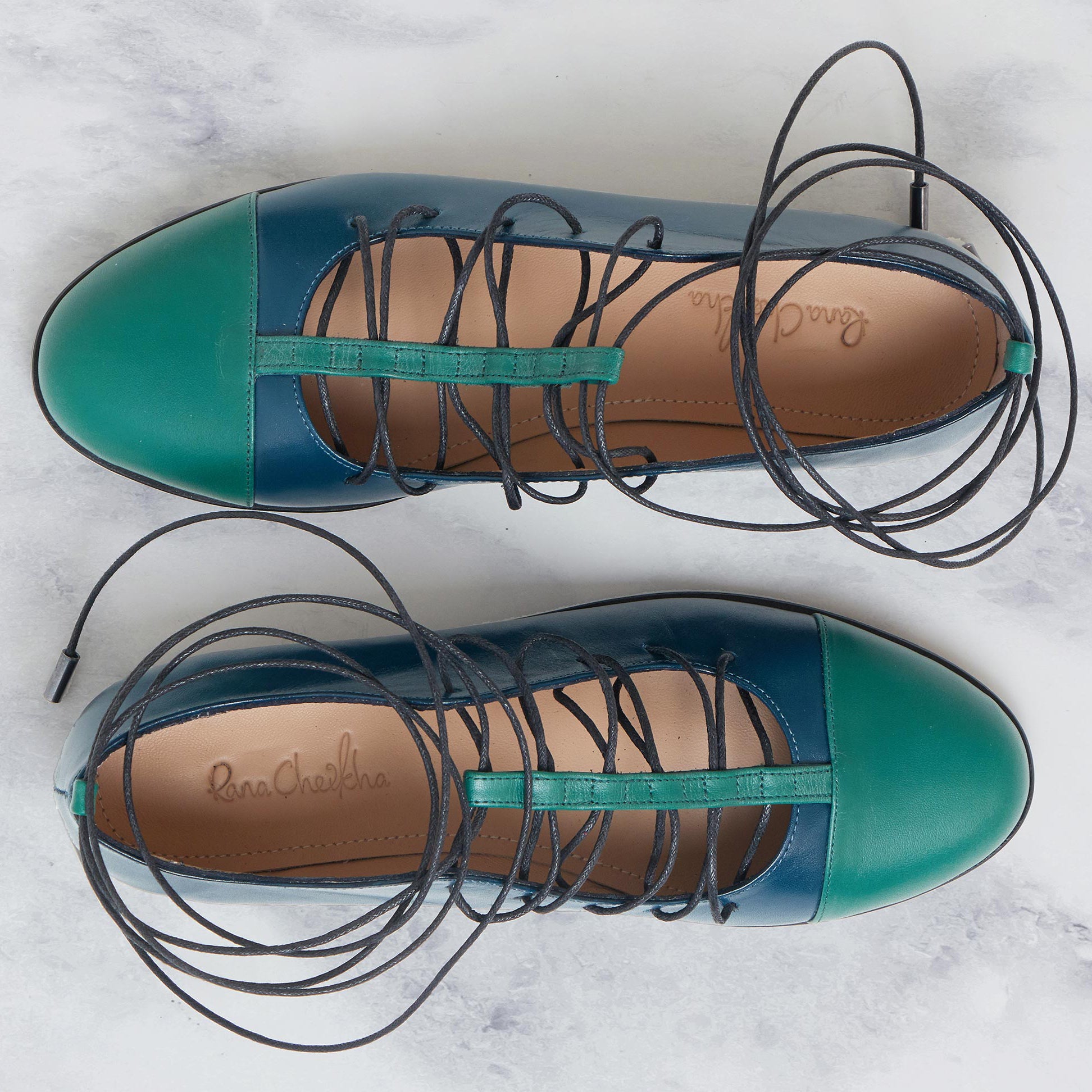 blue petrol genuine calfskin leather t-strap lace-up laces toe cap shoe