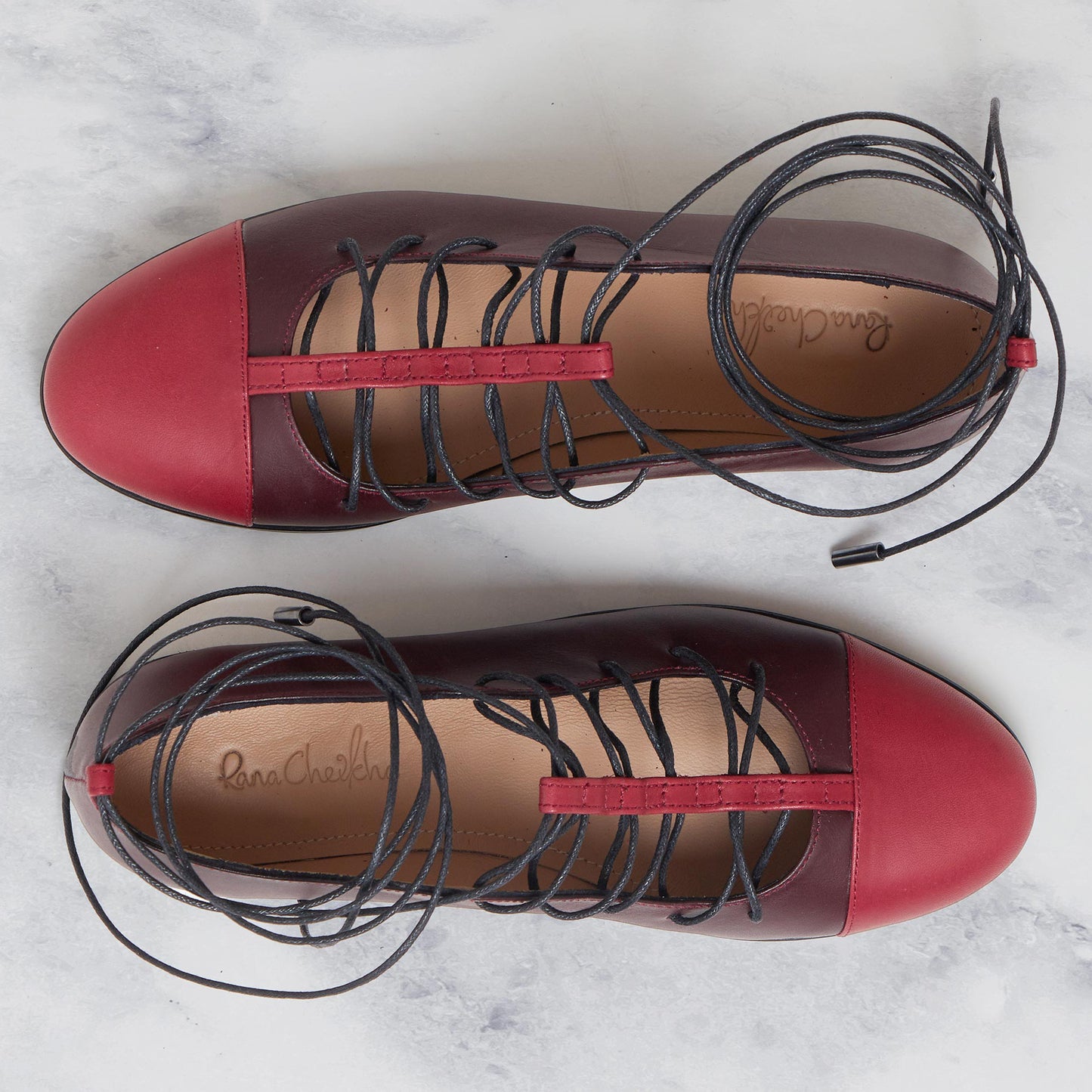 burgundy bordeaux red genuine calfskin leather t-strap lace-up laces toe cap shoe