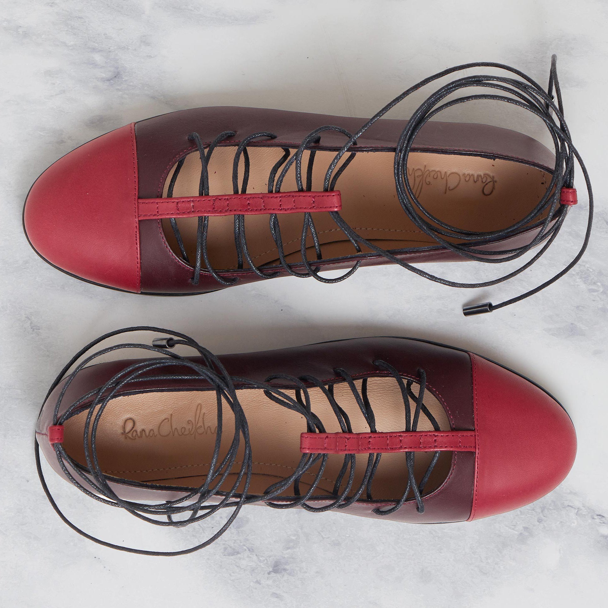 mulighed fort Det er billigt Dinieh T-Strap Shoe | Bordeaux & Red Calfskin Leather - Rana Cheikha