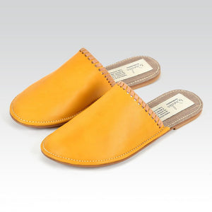 mustard leather Unisex slipper designed by rana cheikha