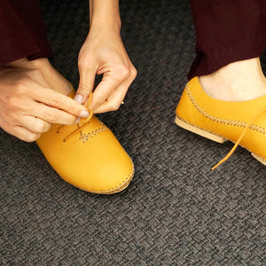 mustard genuine calfskin leather moccasin shoe