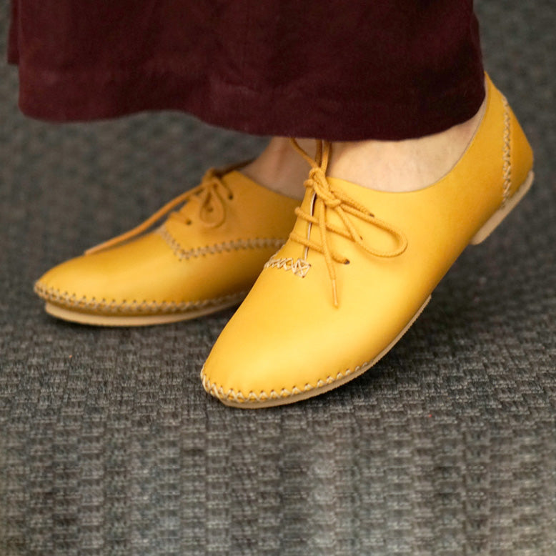 mustard genuine calfskin leather moccasin shoe