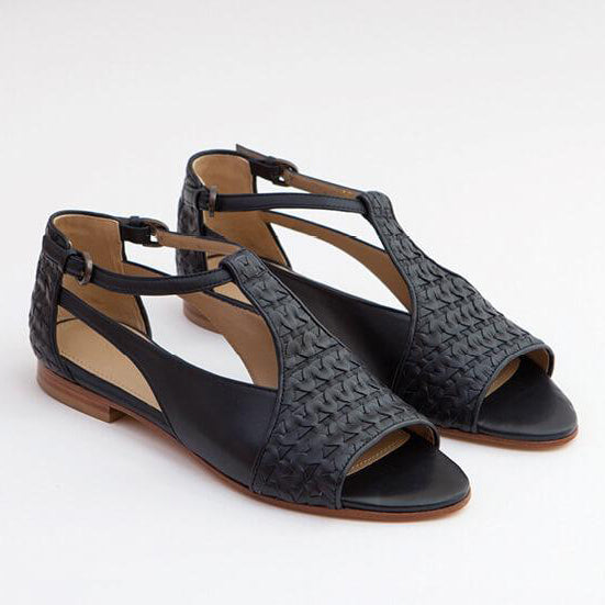 Genuine Navy Leather Sandals