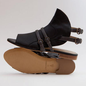 Genuine Black Leather Sandals