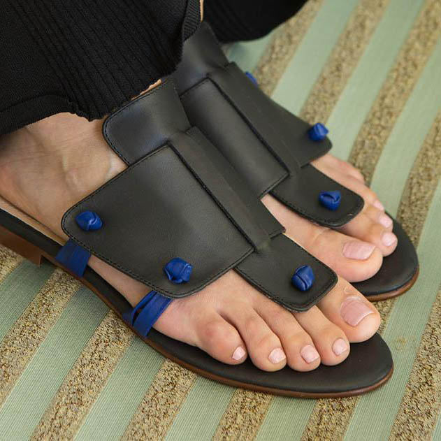 Genuine Black Leather Handmade Comfortable Slide