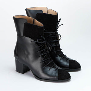 Black Leather Comfortable Block Heel Boot