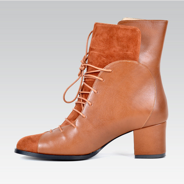 Camel Leather Comfortable Block Heel Boot